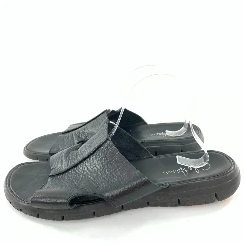 Cole haan mens sandals size 12 black leather Nike lab comfort slides